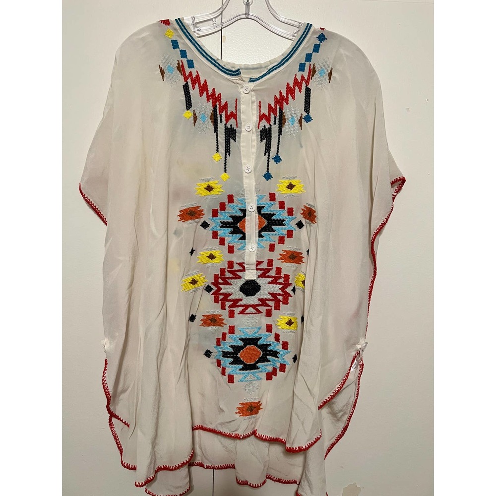 Biya by Johnny Was 100% Silk Embroidered Tunic Medium